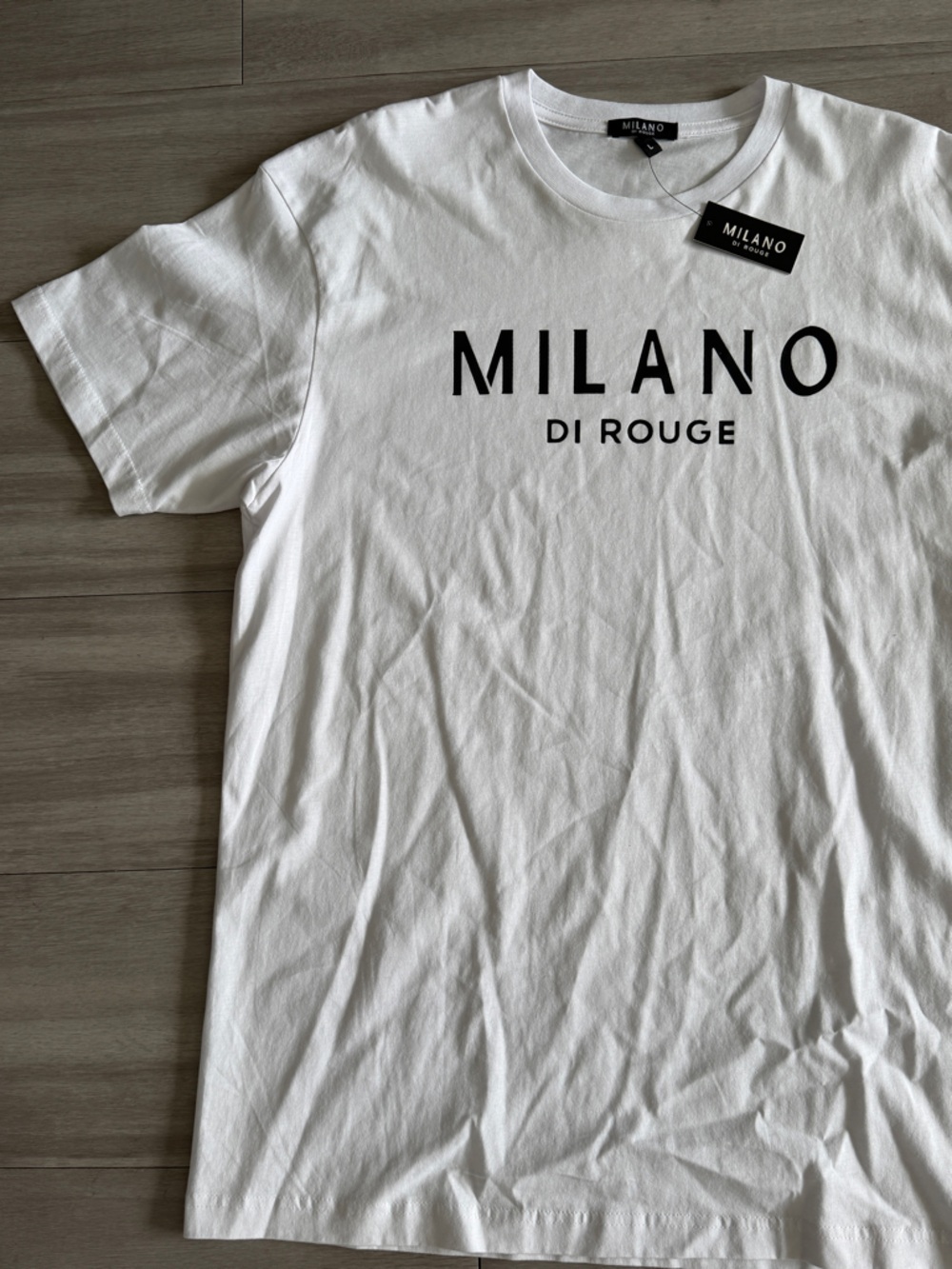 Milano Di Rouge Men's White Logo T-Shirt (Large) - Picture 4 of 5